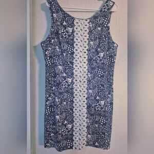 Lilly Pulitzer Navy and White Patterned Midi Dress. Very Stylish!